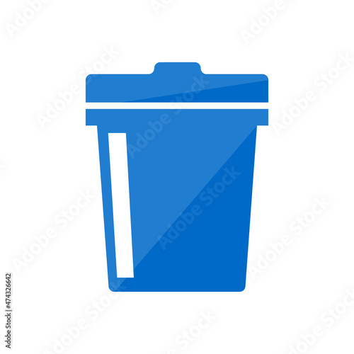 Blue trash can icon with a sense of gloss. Flat design vector.