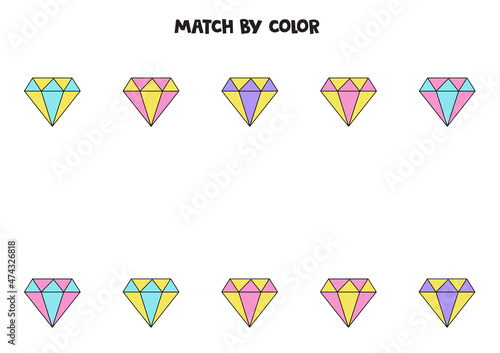 Color matching game for preschool kids. Match cute diamonds by colors.