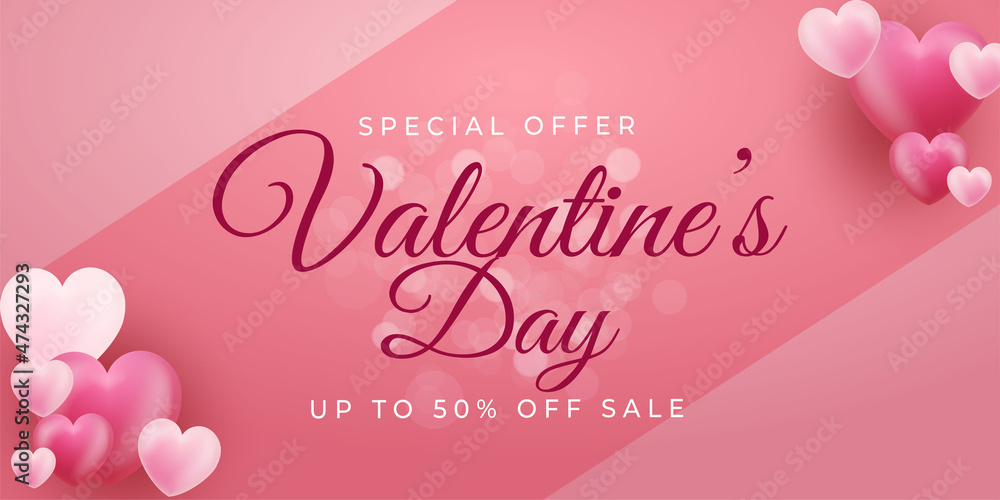 Realistic 3d love happy valentines day special offer design Vector banner