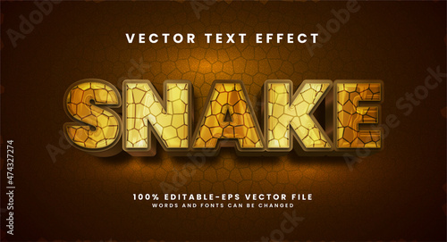Snake 3D text effect. Editable text style effect with wild animals theme.