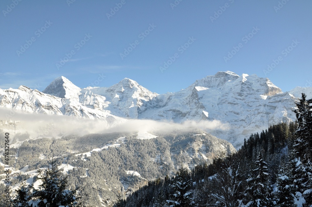 A snowy view of Jungfrau, Switzerland.