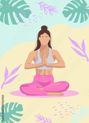 Wallpaper Mural the girl is doing yoga sitting in the lotus position against the background of nature and plants Torontodigital.ca