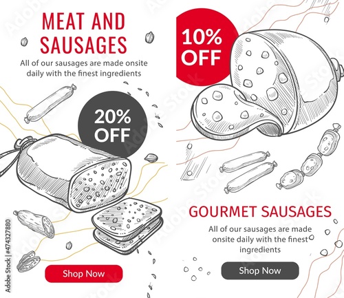 Meat and sausages, beef and ham sale for clients