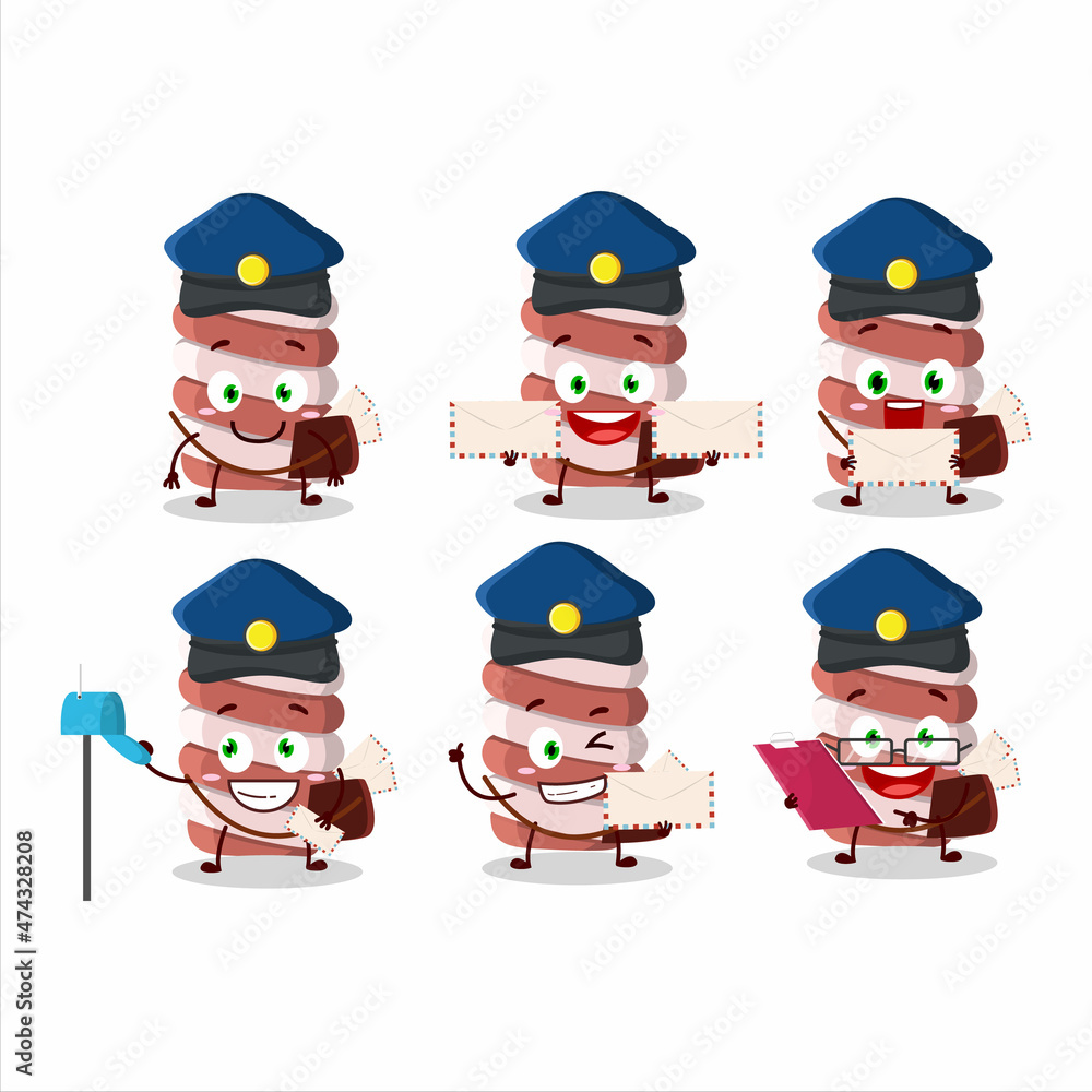 A picture of cheerful red marshmallow twist postman cartoon design concept A picture of cheerful red marshmallow twist postman cartoon design concept