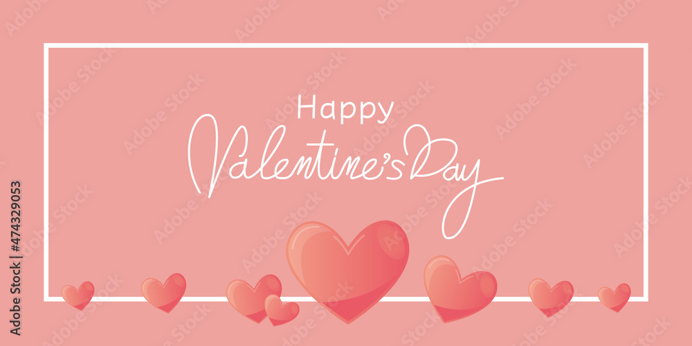 Valentine's day concept frame illustration. 3D Heart and Happy Valentine's day lettering for banner, background, frame and graphic design. Vector illustration. 