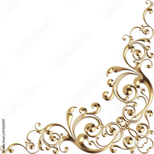 3D-image gold corner curly ornament for ceiling decoration