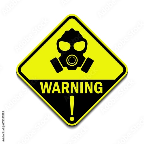 Gas hazard, Ware Respirator, Dust hazard warning with mask diamond shape yellow sign vector icon