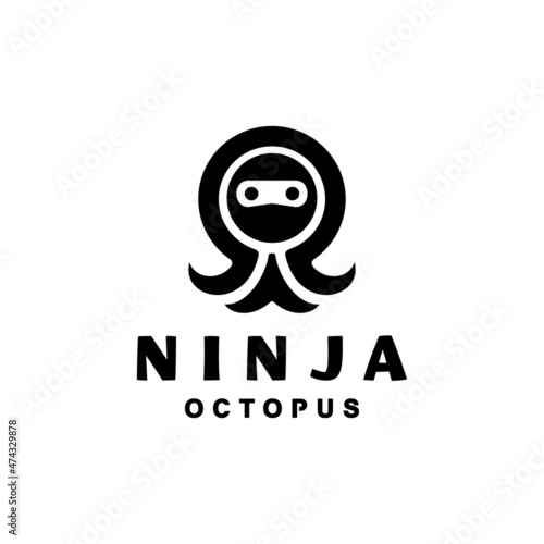 Fototapeta Naklejka Na Ścianę i Meble -  Combination Face Ninja and octopus with flat minimalist style in white background , template vector logo design editable