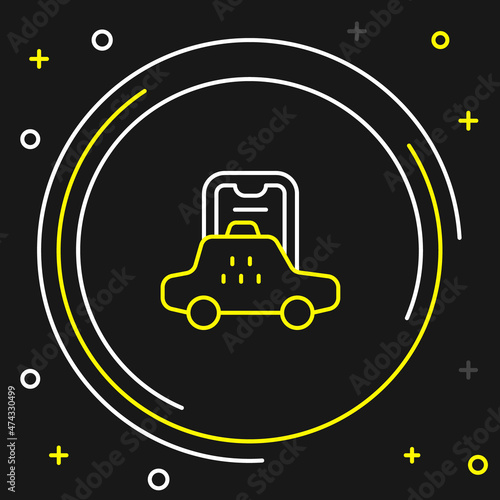 Line Taxi mobile app icon isolated on black background. Mobile application taxi. Colorful outline concept. Vector