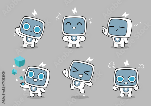 set of funny cartoon modren robots mascot	
