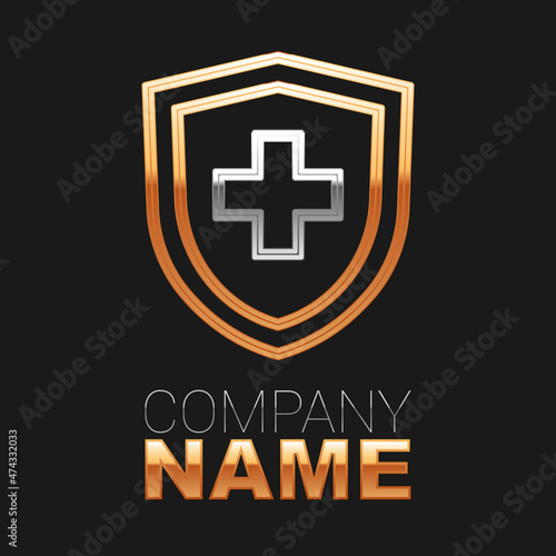 Line Life insurance with shield icon isolated on black background. Security, safety, protection, protect concept. Colorful outline concept. Vector