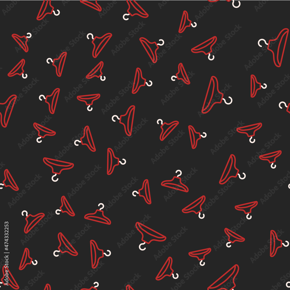 Line Hanger wardrobe icon isolated seamless pattern on black background. Cloakroom icon. Clothes service symbol. Laundry hanger sign. Vector Line Hanger wardrobe icon isolated seamless pattern on black background. Cloakroom icon. Clothes service symbol. Laundry hanger sign. Vector