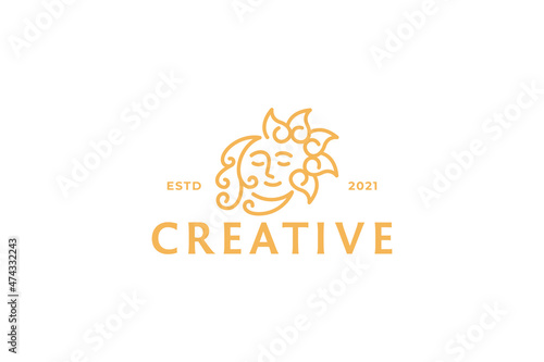 Wallpaper Mural Illustration Abstract Creative Face Logo. Moon and Sun Swirl Concept. Torontodigital.ca