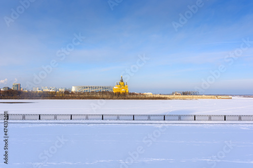 Arrow of the frozen Oka and Volga rivers.