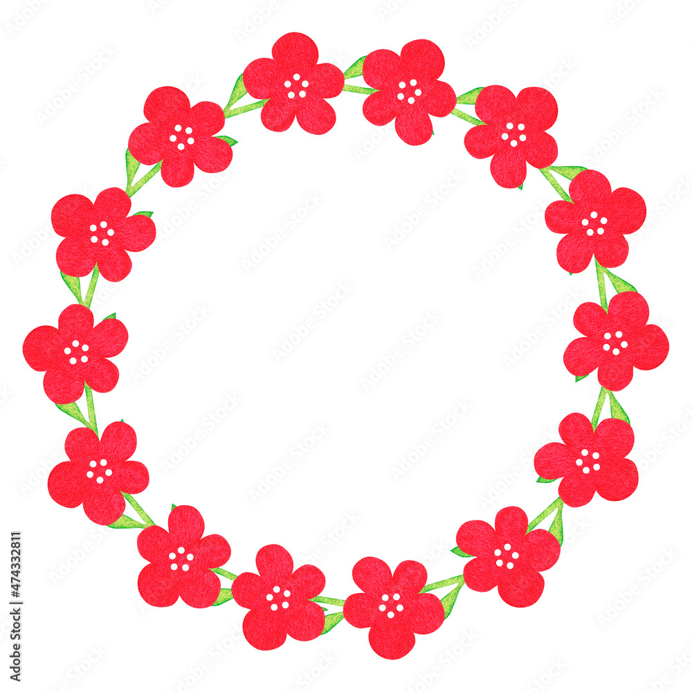 A wreath of red flowers. Watercolor vintage illustration. Isolated on a white background.