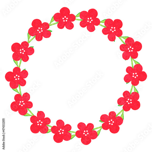 A wreath of red flowers. Watercolor vintage illustration. Isolated on a white background.