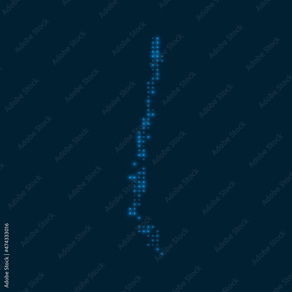 Chile dotted glowing map. Shape of the country with blue bright bulbs. Vector illustration. Chile dotted glowing map. Shape of the country with blue bright bulbs. Vector illustration.