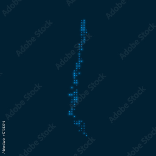 Chile dotted glowing map. Shape of the country with blue bright bulbs. Vector illustration.