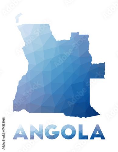 Low poly map of Angola. Geometric illustration of the country. Angola polygonal map. Technology, internet, network concept. Vector illustration.