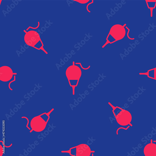 Fototapeta Naklejka Na Ścianę i Meble -  Red Fishing float icon isolated seamless pattern on blue background. Fishing tackle. Vector