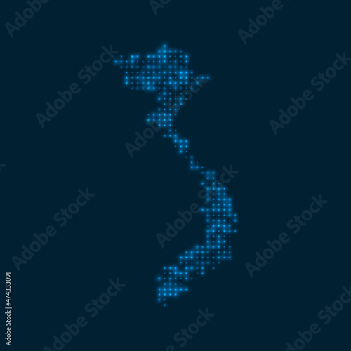 Vietnam dotted glowing map. Shape of the country with blue bright bulbs. Vector illustration.