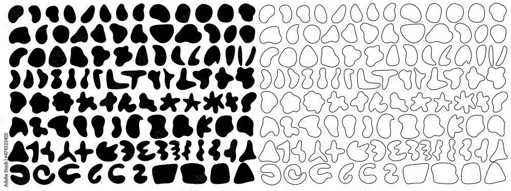 Black organic blobs. Vector liquid shadows random shapes. Black organic blobs. Vector liquid shadows random shapes.