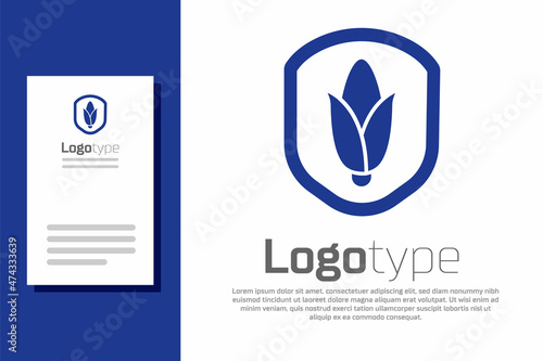 Blue Shield corn icon isolated on white background. Security, safety, protection, privacy concept. Logo design template element. Vector