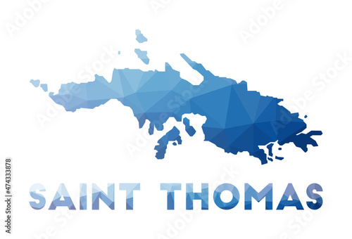 Low poly map of Saint Thomas. Geometric illustration of the island. Saint Thomas polygonal map. Technology, internet, network concept. Vector illustration.