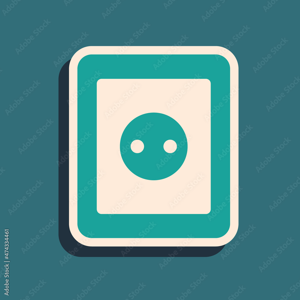Green Electrical outlet icon isolated on green background. Power socket. Rosette symbol. Long shadow style. Vector Green Electrical outlet icon isolated on green background. Power socket. Rosette symbol. Long shadow style. Vector