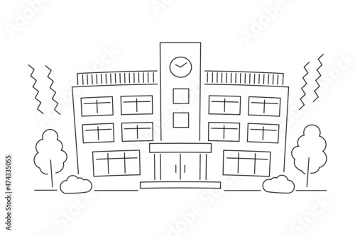 手書き風・地震に遭う学校のベクターイラスト