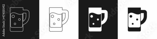Set Glass of beer icon isolated on black and white background. Vector