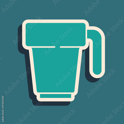 Green Coffee cup icon isolated on green background. Tea cup. Hot drink coffee. Long shadow style. Vector