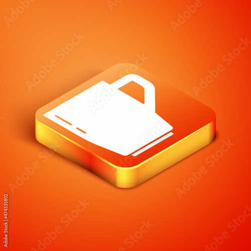 Isometric Coffee cup icon isolated on orange background. Tea cup. Hot drink coffee. Vector