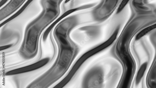 Foto Silver chrome metal texture with waves, liquid silver metallic silk wavy design, 3D render illustration