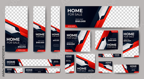 Real estate banner design web template Set, Horizontal header web banner. Modern Gradient red cover header background for website design, Social Media Cover ads banner, flyer, invitation card