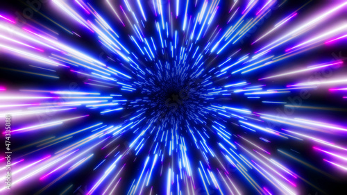 Fototapeta Naklejka Na Ścianę i Meble -  Abstract background neon glow white blue colors, cosmic speed concept, dynamic hyperspace tunel 3D science fiction illustration render.