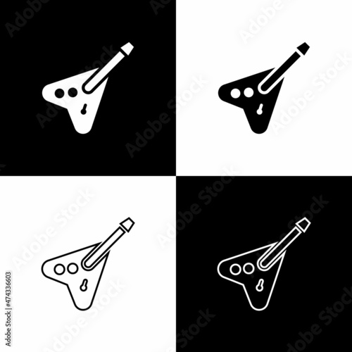 Set Electric bass guitar icon isolated on black and white background. Vector