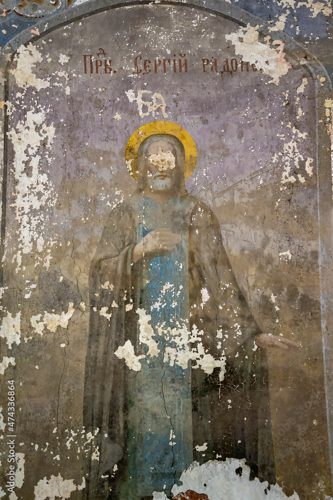 frescoes on the walls of an abandoned temple