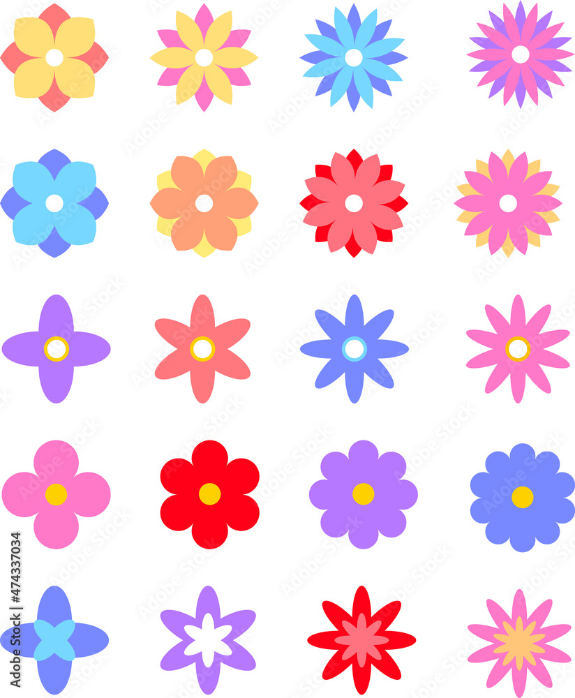 バイカラーのお花アイコンセット バイカラーのお花アイコンセット