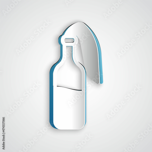 Paper cut Cocktail molotov icon isolated on grey background. Paper art style. Vector