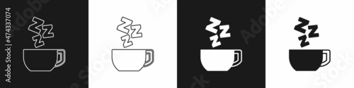 Set Chamomile tea icon isolated on black and white background. A useful therapeutic drink from flowers of chamomile medicinal. Vector