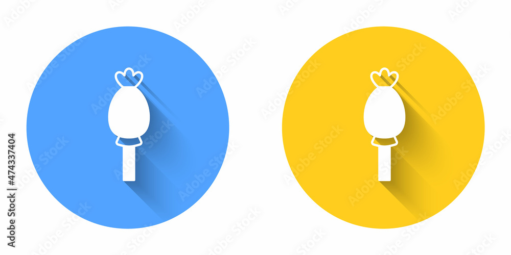 White Opium poppy icon isolated with long shadow background. Poppy Papaver somniferum flower seed head. Circle button. Vector White Opium poppy icon isolated with long shadow background. Poppy Papaver somniferum flower seed head. Circle button. Vector