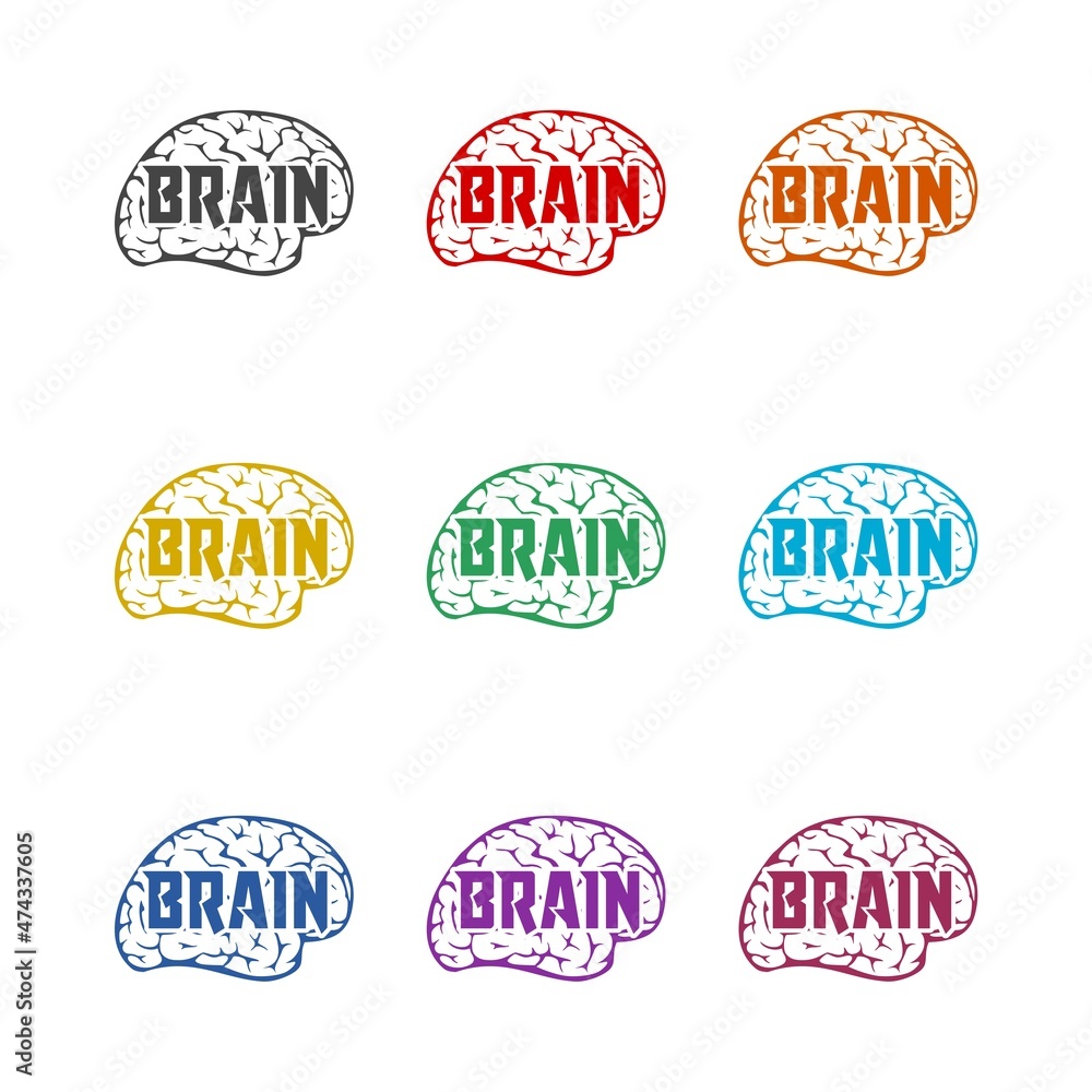 Obraz premium Brain word icon isolated on white background, color set