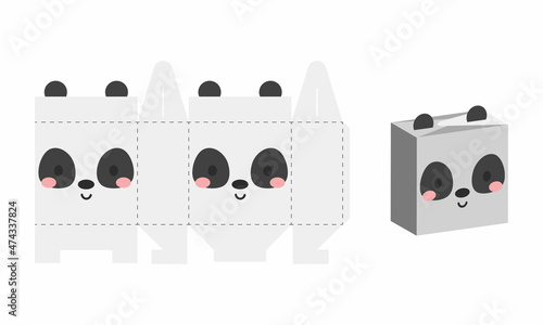 Simple packaging favor box panda design for sweets, candies, presents, bakery. DIY package template for any purposes, birthdays, baby showers, halloween, christmas. Print, cutout, fold, glue.