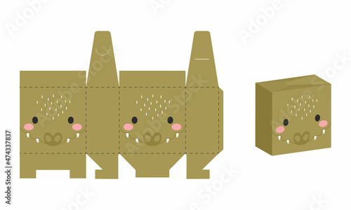 Simple packaging favor box crocodile design for sweets, candies, presents, bakery. DIY package template for any purposes, birthdays, baby showers, halloween, christmas. Print, cutout, fold, glue.