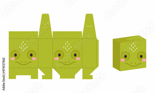 Simple packaging favor box chameleon design for sweets, candies, presents, bakery. DIY package template for any purposes, birthdays, baby showers, halloween, christmas. Print, cutout, fold, glue.