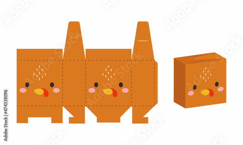 Simple packaging favor box turkey design for sweets, candies, presents, bakery. DIY package template for any purposes, birthdays, baby showers, halloween, christmas. Print, cutout, fold, glue.