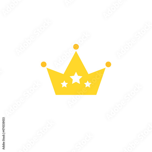 Shining Golden crown with stars Icon. Vector Flat illustrationisolated on white.