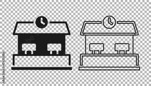 Black Railway station icon isolated on transparent background. Vector