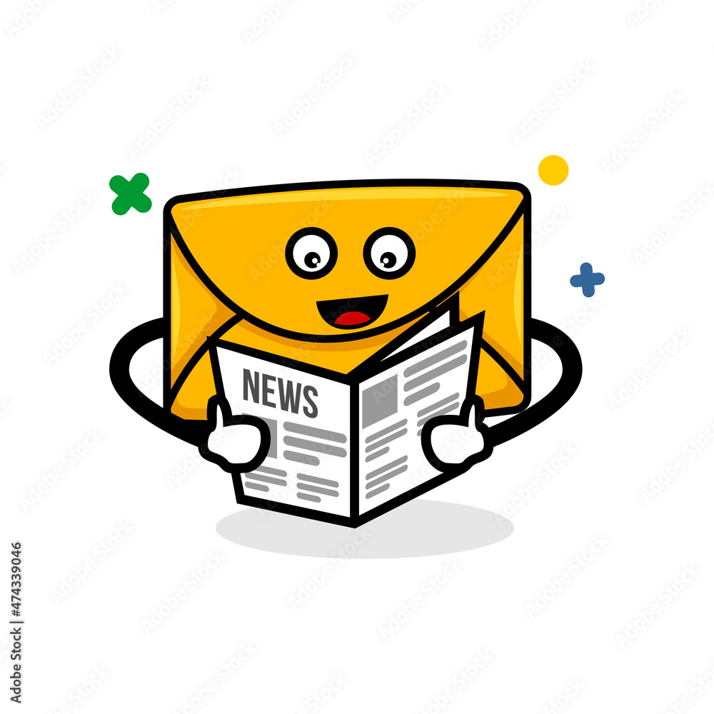 Fototapeta premium newsletter concept. isolated cute mail cartoon face reading a news letter vector illustration